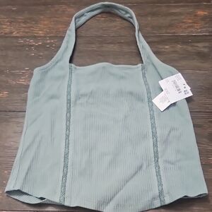 American Eagle Mint Green Ribbed Halter Top Size M NWT